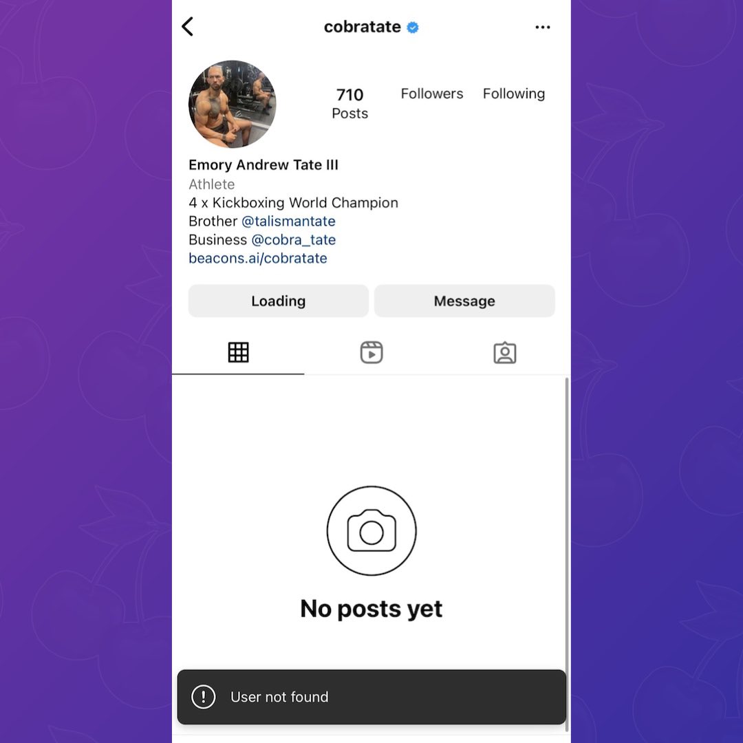 Platform restriction screenshot: Andrew Tate (@cobratate)