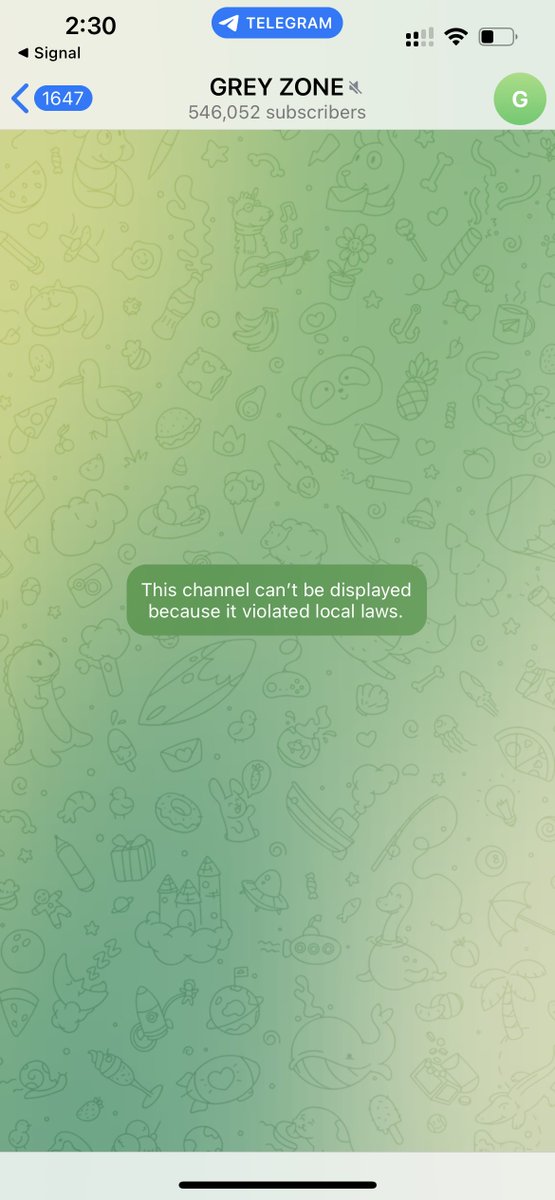 Platform restriction screenshot: GREY ZONE · @grey_zone