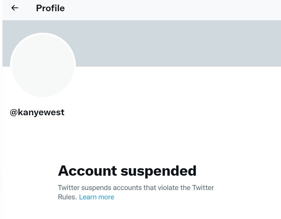 Platform restriction screenshot: Ye / Kanye West · @kanyewest