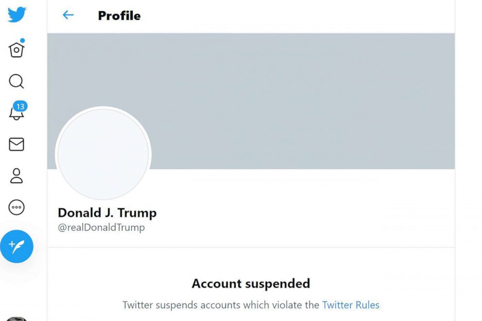 Platform restriction screenshot: Donald Trump · @realDonaldTrump