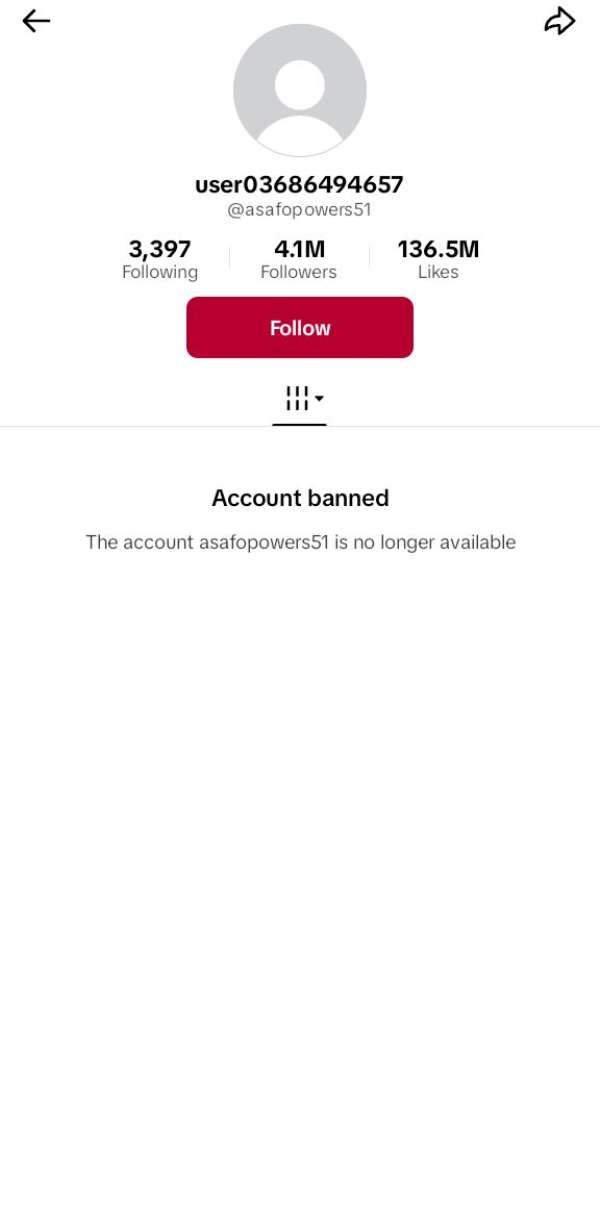 Platform restriction screenshot: Asafo Powers · @asafopowers51